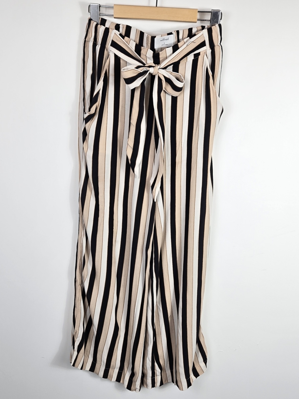 Aritiza Wilfred Faun Small Palazzo Pant High-Rise Wide Leg Striped Front Tie - Picture 3 of 8